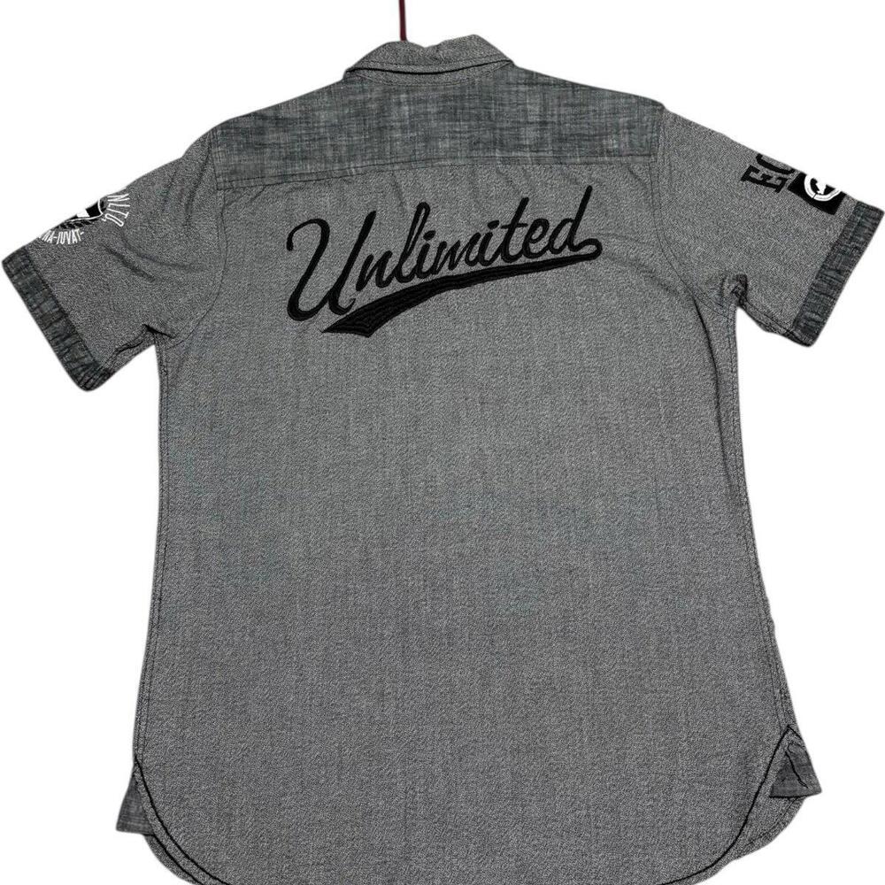 M Ecko Unltd. Vintage Y2k Logo Polo Button Up Shirt Patch rhino skull embroidery